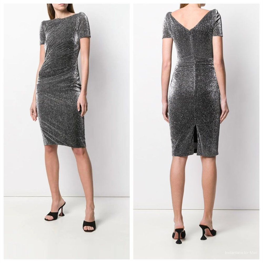 Talbot Runhof Metallic Ruched Dress